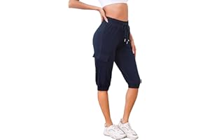 Bresdk Pantaloni Cargo Capri da Donna Pantaloni Sportivi a 3/4 Leggeri Cotone Jogging Pantalone con Tasche