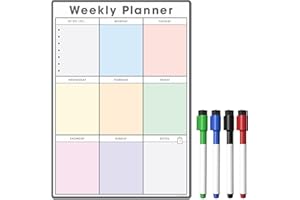 THE MAGNET SHOP TMS A4 Weekly Planner and Organiser – Customisable Whiteboard for Organising Your Week, Tasks, to Do List, Shopping and Meal Planning. Home, Office, School - with 4 Free Magnetic Dry Wipe Pens