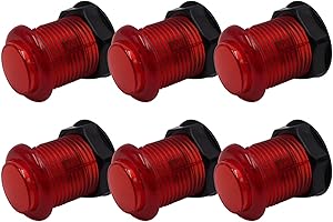 FABULOUS ARCADE Lot de 6 Boutons de Jeu Arcade Lumineux LED et Switch Intégré Vissable Transparent 5 Volts 30 mm Couleur: Rouge Retro Gaming Bartop Jeux Vidéo