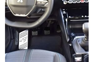 AUTOCOVR Poggiapiede In Acciaio per Peugeot.2008 II & 208 II con l'emblema del leone - 1 Pezzo Accessori Pedana Poggapiedi 208 Sportiva Inox Metallo Spazzolato Interni Decorazioni Tuning