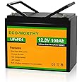 ECO-WORTHY 100AH 12.8V LiFePO4 Battery with 100A BMS,Up to 15000+ Deep Cycles Lithium Battery,for RV,Boat,Campervan,Backup Power,Solar Panel System,Home Energy Storage