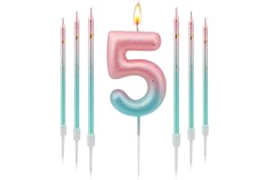 TAIXING Geburtstagskerzen Zahlen 5, 3D Farbverlaufs Kerzen Geburtstag, Geburtstagskerzen Kinder Rosa Blauer Farbverlauf, Zahlenkerze für Kinder Jungen Mädchen Geburtstags Jubiläum, Kerze 5