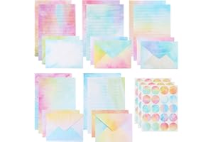 ERSHIPING 160 Aquarell Briefpapier mit Umschlag Set, Briefbogen mit Briefumschläge: 50 Buntes Schreibpapier Liniert & 50 Briefumschläge & 60 Stickers, für Stationery Set Mädchen Hochzeitseinladungen