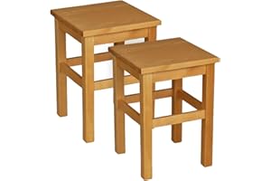 ‎METDREW Metdrew Holzhocker | Holzhocker 32 x 32 x 45 cm | Küchenhocker | Quadratischer Hocker | Rustikaler Stil | 2 Stück | Küchenhocker aus Holz | Holzschemel | Farbe: Erle gebeizt | 2 Stück