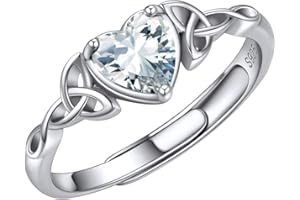 ChicSilver Pierścionek dla kobiet z celtyckim węzłem, z kamieniem urodzinowym w kształcie serca, srebro wysokiej próby 925, regulowany, minimalistyczna biżuteria, z pudełkiem prezentowym