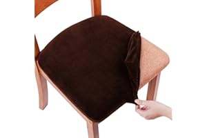 smiry Stretch Chair Seat Covers for Dining Room, Velvet Dining Chair Seat Protectors Chair Slipcovers, Set of 4, Coffee
