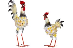 BIRENDY Set di statuette in metallo gigante con gallina e gallina W-G 47/48, statuetta decorativa da giardino (gallina e gallina luminosa, 47/48)