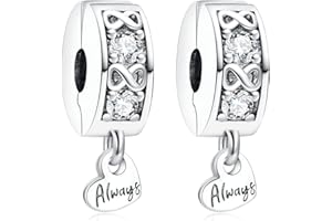 Amuefer 2 Pezzi Clip Charms Compatibili Bracciale Argento Sterling Minnie Bowknot Shell Pink Pavé Famiglia Sempre Stopper per le Donne Moglie Amici