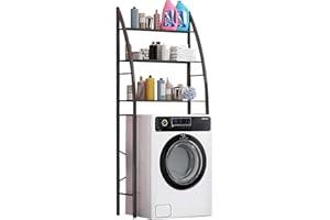COSHANO Estantería sobre Lavadora WC Inodoro Ahorra Espacio Almacenamiento Cuarto Baño, Colada, Color Negro, 166x65x25cm