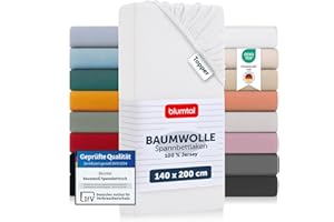 ‎BLUMTAL Blumtal® Basics Spannbettlaken Topper 140x200cm Jersey - Bettlaken 140x200cm aus 100% Baumwolle - Oeko-TEX zertifiziertes Spannbetttuch 140x200 - Topper Spannleintuch 140x200 - Betttuch - Weiß