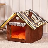 Hundehöhle Katzenhöhle Hundehütte Hundebett Katzenbett Hundehaus Haustier Zwinger Abnehmbares Dach kleine Haustier (M, Braun)