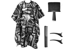 ADERTOS Capa Peluqueria Capa de Barbero Profesional Capa para Cortar Cabello con 1 Cepillo de Cuello, 2 Clips de Pico de Pato y 1 Peine Capas de Corte Peluqueria Impermeable para Hogar y Salón