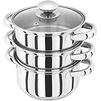 Judge Essentials HX01 Stainless Steel 3 Tier Steamer 16cm, Vented Glass Lid, Integral Casserole Pot, Oven Safe, Induction Rea