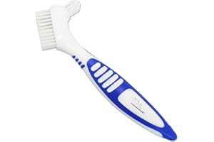 DENTAL AESTHETICS Cepillo para prótesis dental, empuñaduras de goma, mango de fácil sujeción, cabeza de doble cerdas (azul, talla única)