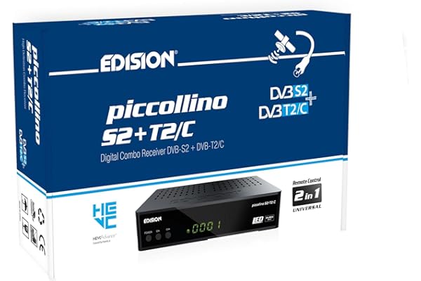 EDISION PICCOLLINO S2+T2/C, Récepteur combi DVB-S2/T2/C, H.265 HEVC, Full HD, USB, Noir