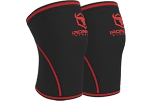 Iron Bull Strength Genouillères 7mm (1 Paire) pour Haltérophilie, Musculation, Crossfit, Fitness – Protège-Genou, Manchon, Bandage, Support (L, Noir/Rouge)
