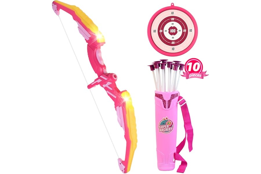 AUTOMP Bow and Arrow Set for Kids 3+, Light Up Archery Toy with 10 Suction Cup Arrows, 1 Target & 1 Quiver, Indoor Outdoor Sport Gifts for Boys Girls