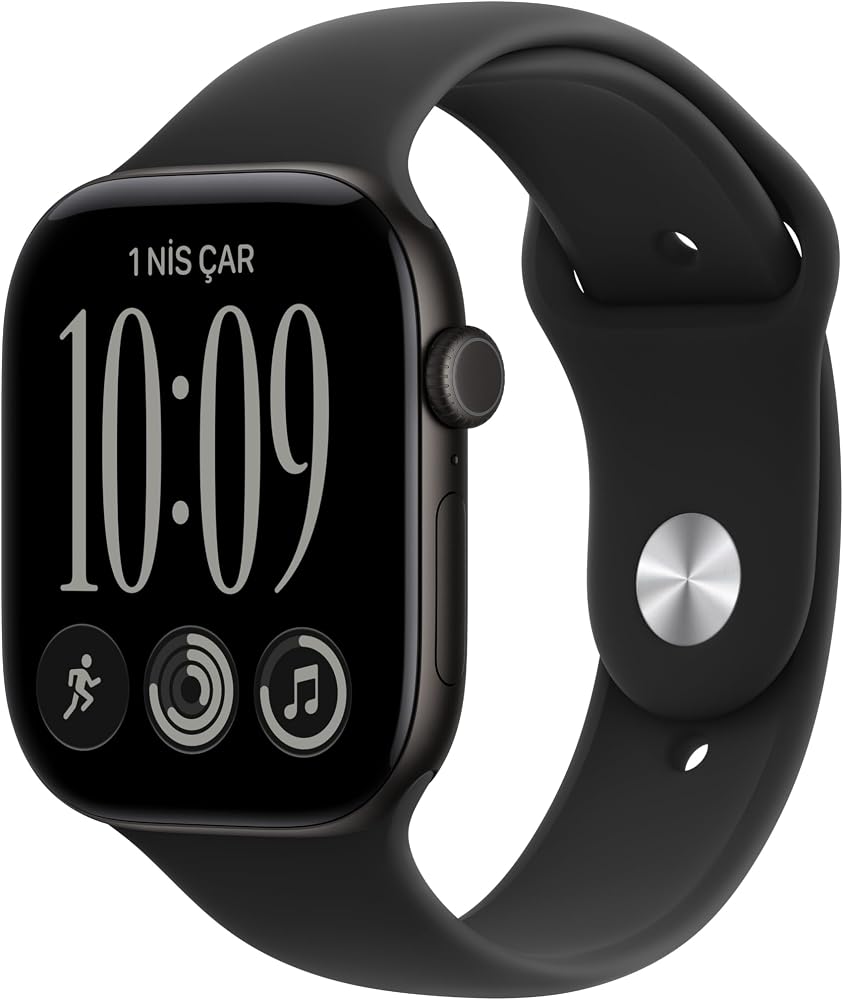Apple Watch Series 12 GPS 46 mm Siyah Alüminyum Kasa | Akıllı Saat ve Siyah Spor Kordon - M/L. Uyku Skoru, Fitness Takibi, Sağlık İzleme, Hep Açık Ekran, Suya Dayanıklı Tasarım