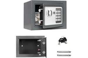 EFANHOME Coffre-Fort Sécurisé en Acier Gris de 4,6L avec Clavier Numérique et Clés d'Urgence, Montable au Mur ou au Sol, Coffre-Fort Mural pour Bureau, Maison, Hôtel, 23 x 17 x 17 cm