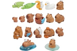 MORLUKS Mini Capybara Figurine, 18 Pezzi Mini Statuette Capybara Figures Model, Mini Animali in Resina Dura Micro Paesaggio per Giardino Delle Fate Bambini Compleanno Torte Casa Delle Bambole