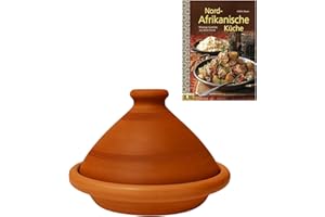 ‎MARRAKESCH ORIENT & MEDITERRAN INTERIOR Tajine, original aus Marokko, inklusive Kochbuch Nord Afrikanische Küche, Tontopf zum Kochen, Tuareg Ø 30cm, für 4-5 Personen, handgetöpfert aus Marrakesch, frei von Schadstoffe