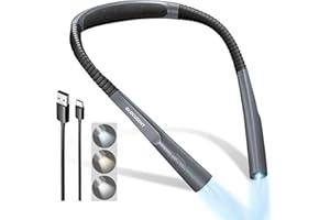 Glocusent Upgraded LED Neck Reading Light, Book Lights do czytania w nocy, 30-min Timer, 3 kolory i 3 jasność regulowane, Perfect Rechargeable Neck Light for Reading, Knitting & Repairing