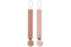 meanus Lot de 2 attache-tétines en coton et clip en silicone pour filles et garçons - Sans BPA - Caramel et rose foncé