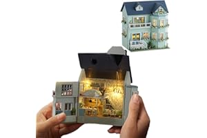 ELPHNUTSEY Puppenhaus DIY Miniatur-Holzmöbel-Set, handgefertigtes Mini-Puppenhaus mit LED, Maßstab 1:24, kreatives Holzhandwerk-Spielzeug für Erwachsene, Freunde, Liebhaber, Geburtstagsgeschenk (heimeliges Haus)