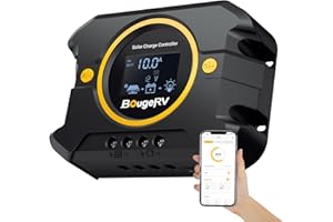 BougeRV Li - Controlador de carga solar PWM de 10 A, 12 V, 24 V, control de aplicación, regulador de panel solar con pantalla retroiluminada, puerto USB, para batería de gel AGM SLD de litio, tierra