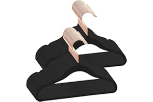ABHENG Perchas infantiles de terciopelo, Paquete de 50, Antideslizantes, Suaves, Finas, Gancho Giratorio 360°, Diseño de Hombros con Muescas para Niños, 30 x 0,6 x 20,5 cm (L x B x H), Negro, AFY0350B