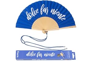 Fisura - Originale ventaglio con messaggio.Ventaglio in legno moderno e divertente. Misure: 42,5 x 23 cm. Legno e tessuto. (Far niente, blu)