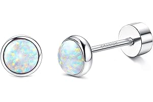 JeryWe G23 Titane Boucles D'oreilles Opale pour Femmes Fille Grade d'Implant Boucles d'oreilles à Fond Plat Hypoallergéniques pour Oreilles Sensibles