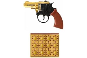 GSV Essentials Kids Cowboy Cap G-u-n 8-Shot Ring Blaster with 72 Caps (9 Rings), Plastic Western-Style Toy Revolver for Dress-Up, Role Play, and Safe Pretend Shooting Fun