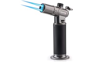 RONXS Blow Torch Lighter, 2372℉ Handy Butane Torch- Big Consistent Dual Flames Adjustable, Refillable Kitchen Blowtorch with Safety Lock for Baking Creme Brulee Desserts BBQ DIY(Gas NOT Included)