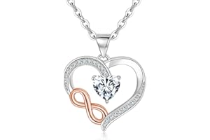 Tusuzik Naszyjnik damski Naszyjnik z wisiorkiem w kształcie serca Infinity Srebrny Naszyjnik Różowe Złoto z Błyszczącą Cyrkonią Prezenty dla Niej, 45cm, Srebro szterlingowe, Cyrkonia