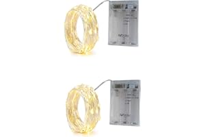 ‎BXROIU BXROIU 2 x 20er Micro LED Lichterkette Batterie betrieb 3 Programm mit Timer Auf Silberdraht für Party, Weihnachten, Halloween, Hochzeit Deko (Warm weiß, 2 metre 2 Stück)