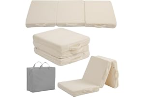 YOTATING Foldable Floor Mattress for Kids, Toddler Folding Futon Mattress, Kids Trifold Sofa Bed Convertible Children Portable Sofa with Storage Bag for Girls and Boys, Plush Beige