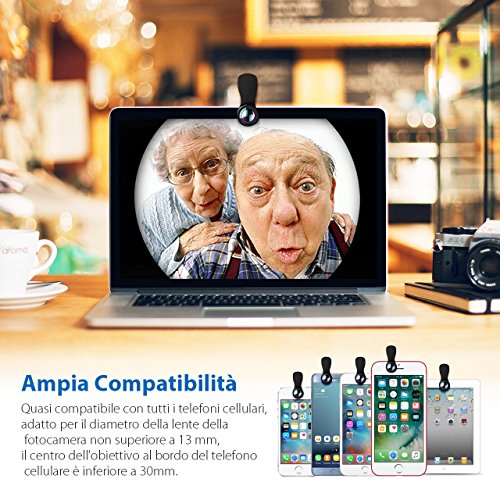 Lenti Smartphone Mpow 3 in 1 Lenti Kit Clip-On Lente Fisheye Suprema 180 Gradi + Lente Grandangolo 0.65X + Lente Macro 10X, Obiettivi Cellulari per iPhone 6s / 6s Plus, iPhone 6 / 6 Plus, Samsung Galaxy S6 Edge+ / S6 Edge / S6 / S5 / S4 / S3 HTC, Sony Xperia, Huawei ed altri Smartphone