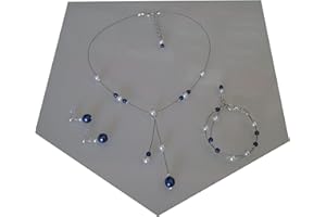 HANDMADE Parure bijoux Femme Mariée Mariage Ivoire/Blanc/Bleu Marine/Foncé/Roi Royal Collier bracelet boucles d'oreille Soirée Cérémonie Coktail robe perles (pas cher, petit prix)