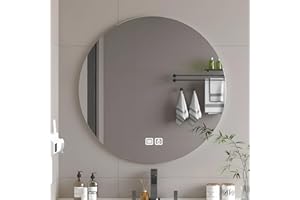 Bayt Espejo de baño 60 cm - Espejo Redondo con calefacción - Espejo de Pared con Iluminación - Antivaho - Regulable (1, Redonda - 1 luz)