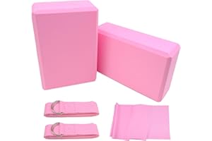Griwuut Set di 2 blocchi per yoga con cinghia, in schiuma EVA leggera, mattoncini per yoga e pilates, mattoncini antiscivolo per stretching, meditazione e pose flessibili profonde (viola)