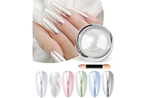 LEDSUUEI 1g Polvere Cromata per Unghie: Polvere Unghie Cromo Bianco Effetto Super Specchio, Polvere Metalli Sirena per Unghie Polvere Unghie Effetto Perla, Glitter Unghie Moonlight per Decora Unghie