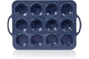 FOLKSY SUPER KITCHEN SUPER KITCHEN 12 Cup Regular Size Silicone Muffin Tray with Metal Frame, Silicone Cupcake Tray with Handle, Non Stick Yorkshire Pudding Tray, Silicon Muffin Moulds for Baking, Muffin Tin, Grey