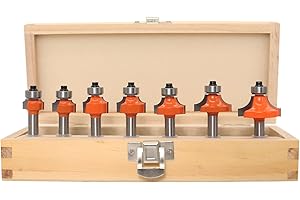 AKYLIN Lot de 7 Fraises Quart de Rond à Tige de 8 mm, Rayons des Embouts 2, 3, 4, 5, 6, 8, 10 mm, 7 Roulements à Billes Inclus, Fraises à Bords Ronds avec Roulement à Billes Pour Bois