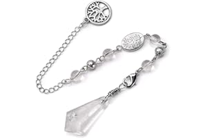 CrystalTears Natural Clear Quartz Crystal Pendulum Hexagonal Healing Crystal Point Dowsing Pendulum Necklace for Divination Chakra Reiki Healing Meditation Balancing