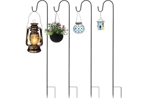 ASelected Metal Shepherds Hooks for Garden Lights,80Cm Adjustable Shepherds Hook with Metal Stake Base,Garden Heavy Duty Hooks for Hanging Lanterns,Plant Baskets,Garden Lights,Wedding,Black 4Pcs