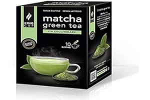 King Cup - 1 Confezione da 10 Bustine Solubili di Matcha Gree Tea da Zuccherare, 10 Stick da 6 Gr per Bevanda al Gusto di Matcha da Aggiungere a 60 Ml di Acqua Calda, Senza Glutine e Senza Lattosio
