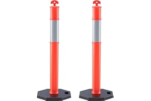 VEVOR Poteau de Signalisation 2PCs Poteau de Délimitation sur Socle en Caoutchouc Cône de Signalisation avec Bande Réfléchissante pour Contrôle de Circulation Foule Chantier Parking Orange et Argenté