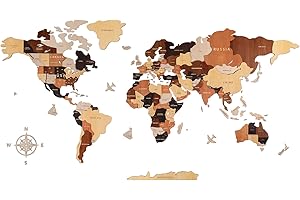 Creawoo 3D Mappa del Mondo in Legno da Parete Decorazione, multistrato mappamondo in legno decorazione da parete arte per casa, ufficio, camera, idea regalo per ogni occasione-150x85cm