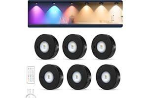 MERTTURM Recargable LED Armario Luz con Control Remoto, Regulables Mini LED Vitrina, 3 Temperaturas de Color, 9 RGB Iluminación de Armarios [6 Pieza]